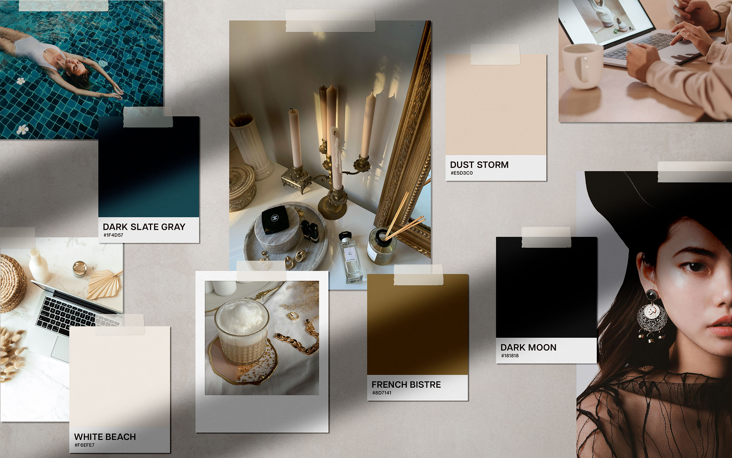 A moodboard for a project on branding and web design for women.